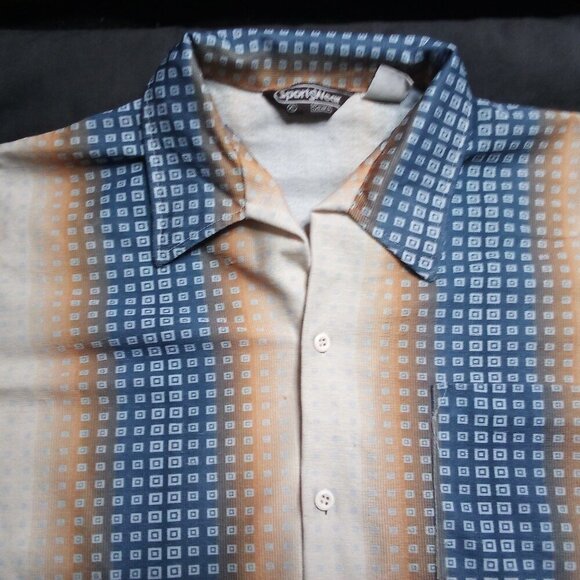 Vintage Sears Sportswear Geometric Op Art Polyester Disco Shirt - Picture 1 of 6